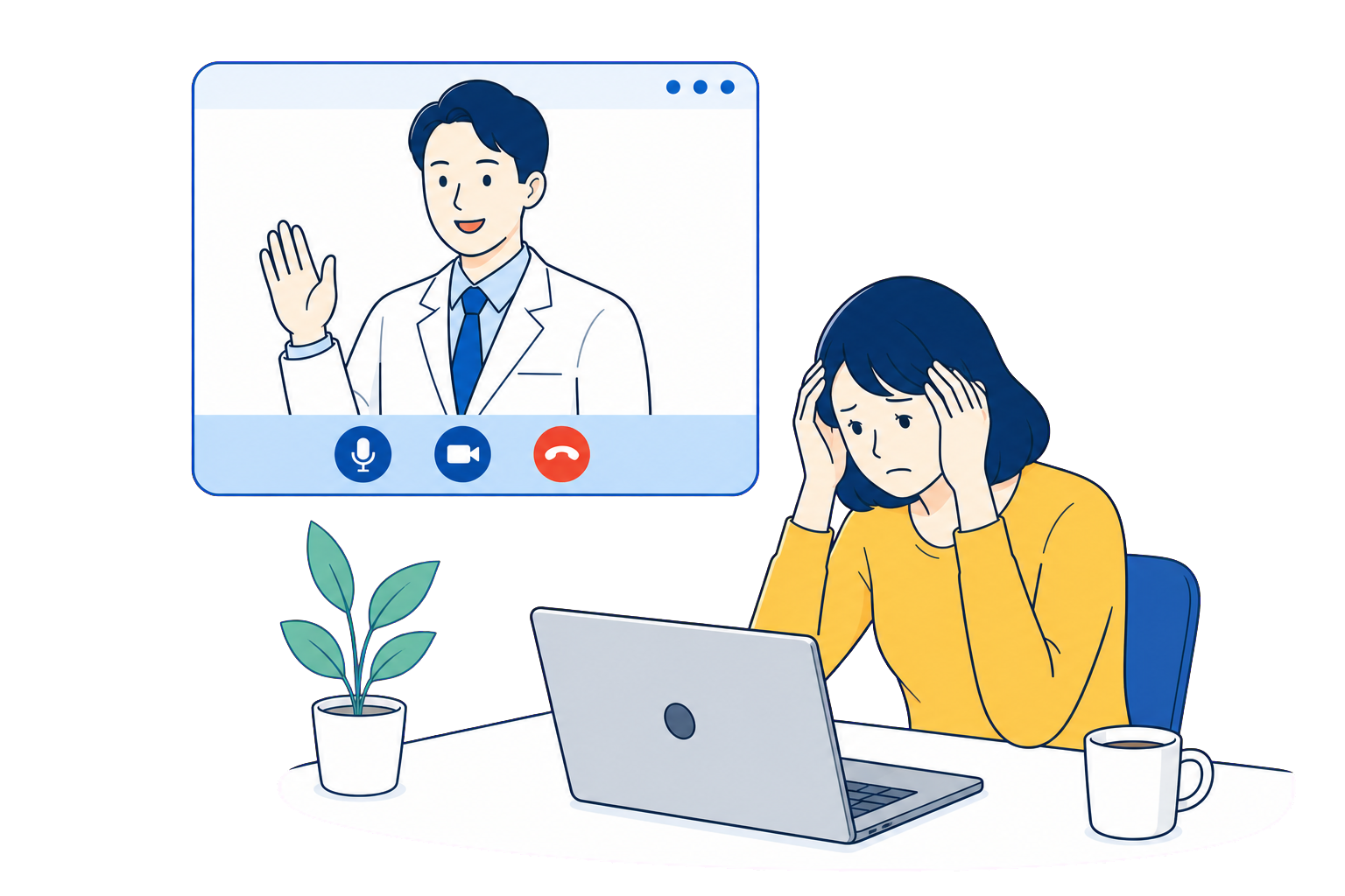 オンラインで産業医の面接指導を受ける従業員