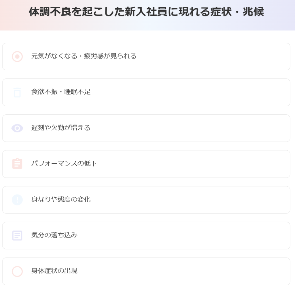 体調不良を起こした新入社員に現れる症状・兆候